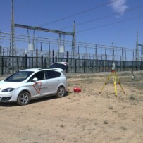 Trabajos de topografía en el Parque Aragón de Escatrón (Zaragoza)